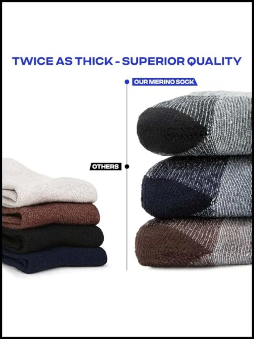 Merino Wool Hiking Socks for Men, Warm Winter Thermal Crew Socks 3 Pack